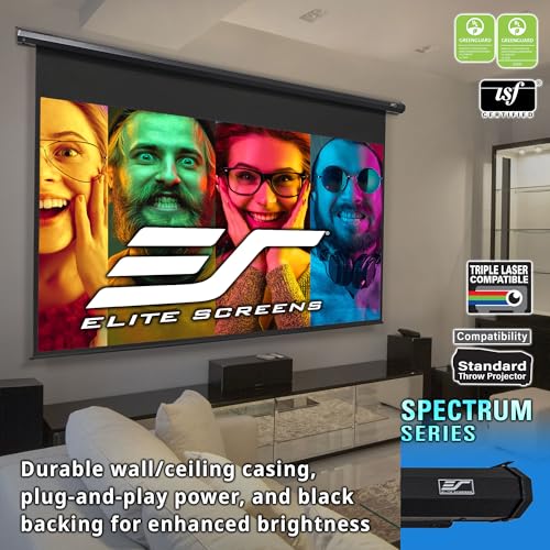 Elite Screens 125-Inch Diagonal ELECTRIC125H2 Projection Screen Matte Finish 180 Degree Viewing Automatic Black Case