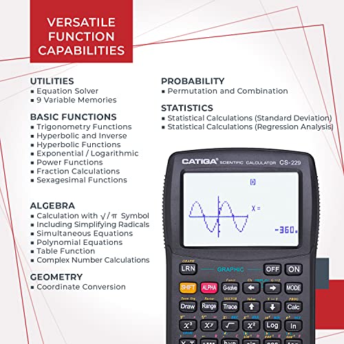CATIGA 3 Inches CS-229 LCD Scientific Graphing Calculator with Battery Power