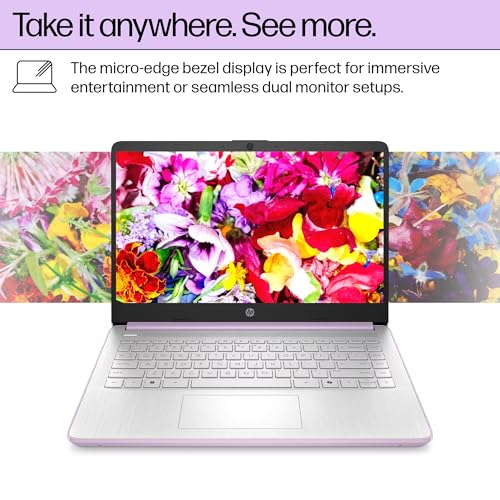 HP 14 Inch Laptop Computer for Business and Education, Intel N150, 128GB SSD, 500GB External Drive, 4GB RAM, Windows 11 Pro, HD Display, Honey Lavender