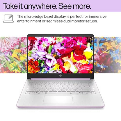 HP 14 Inch Laptop Computer for Business and Education, Intel N150, 128GB SSD, 500GB External Drive, 4GB RAM, Windows 11 Pro, HD Display, Honey Lavender