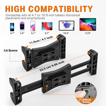 JUBOR Tablet Holder for Microphone Stand - JBST028 - Adjustable 360° Rotation - Black - Clamp Mount