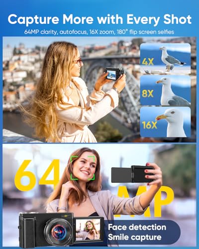 TESFOT 64MP DC101 Compact Camera with 180° Flip Screen and 4K Video