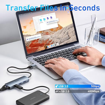 BENFEI USB-C to Gigabit Ethernet Adapter 000386grey 5Gbps Hub 3 Ports Silver Adapter