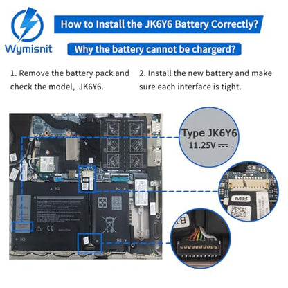 Wymisnit 40Wh Type JK6Y6 Rechargeable Battery for Dell Laptops