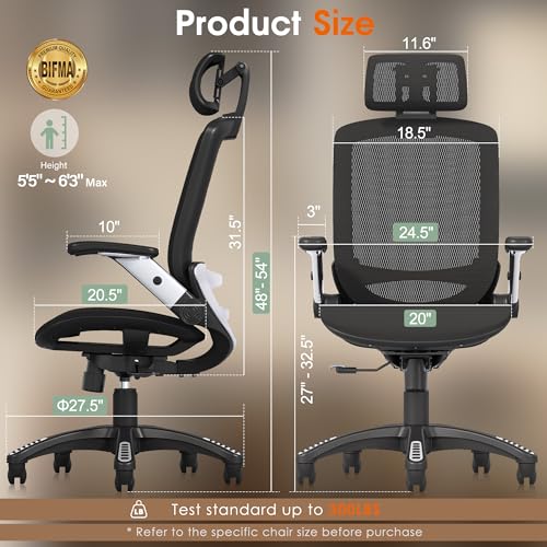 GABRYLLY 22D x 25.2W x 45.3H PF-01 Indoor Ergonomic Mesh Office Chair