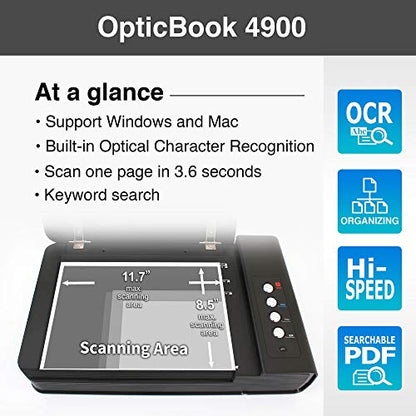 Plustek OpticBook 4900 USB Book, Document, Photo Scanner, 1200 dpi