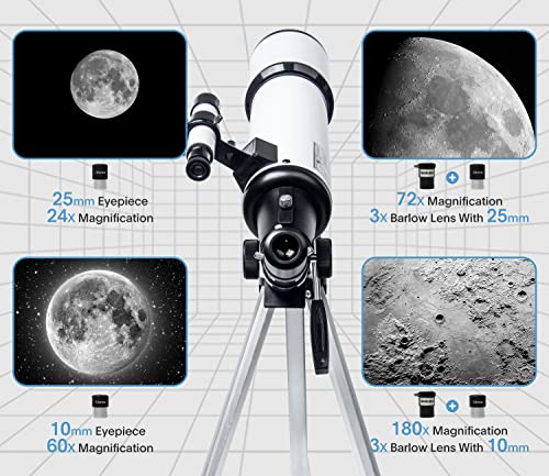 Koolpte 80mm AZ80600 600mm Manual Focus Altazimuth Mount Telescope
