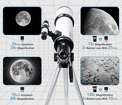 Koolpte 80mm AZ80600 600mm Manual Focus Altazimuth Mount Telescope
