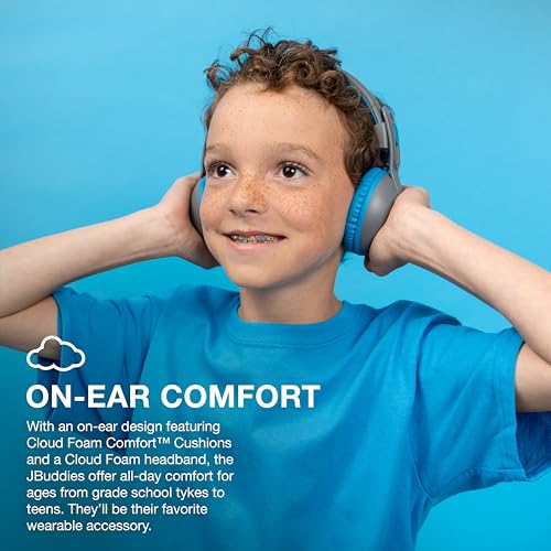 JLab JBuddies Studio 2 Wireless Headphones - Model HBKSTU2RGRYBLU122 - 65+ Hour Battery Life - On-Ear Design - Adjustable - Volume Limiter - Noise Isolation - Grey/Blue