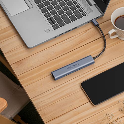 HENRETY USB C to RJ45 Hub, 4-in-1 USB 3.0, 1000 Mbps, Aluminum, Computer Networking Hubs
