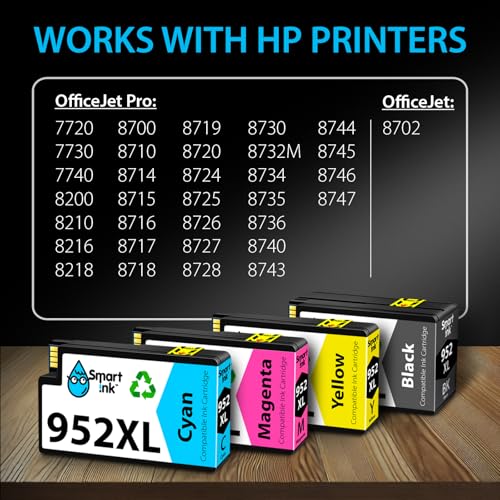 Smart Ink 952 952XL 4-Pack Inkjet Ink Water-Based Black/Cyan/Magenta/Yellow