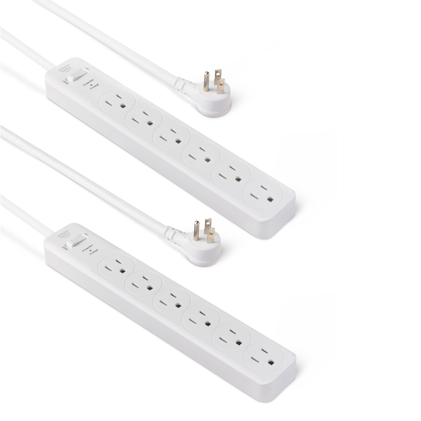 Amazon Basics 6-Outlet Surge Protector Power Strip AC-6UX-D00 Type B 125V 15A 600 Joules White 2-Pack
