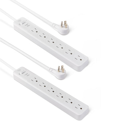 Amazon Basics 6-Outlet Surge Protector Power Strip AC-6UX-D00 Type B 125V 15A 600 Joules White 2-Pack