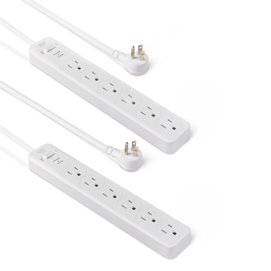 Amazon Basics 6-Outlet Surge Protector Power Strip AC-6UX-D00 Type B 125V 15A 600 Joules White 2-Pack