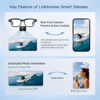 linktoonex Smart Glasses M08 Photochromic Lenses Bluetooth 1200p Video Recording Unisex