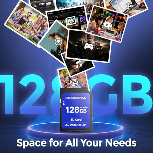DIGIERA 128GB DGCS100 SDXC UHS-I Memory Card - Up to 100MB/s Read Speed, Class 10, U3, V30, Waterproof, Shockproof, Temperature Resistant