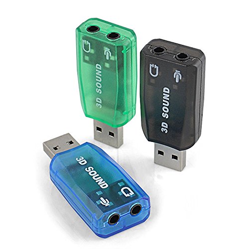 VizGiz 3 Pack USB Sound Card Adapter 5.1 Channel 3D External USB to 3.5mm Audio Jack