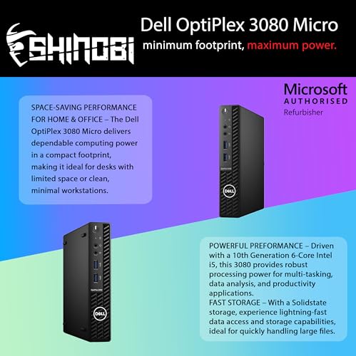 Dell 7 x 7 x 1.4 inches OptiPlex 3080 Micro PC | Intel Core i5-10500T | 16GB RAM | 512GB SSD | Windows 11 Pro | DisplayPort