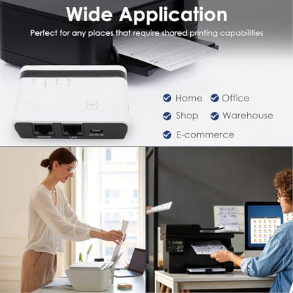 GOWENIC USB Print Server, Model GOWENIChb9ml0at4v-11, Supports 4 Printers, USB 2.0, Ethernet