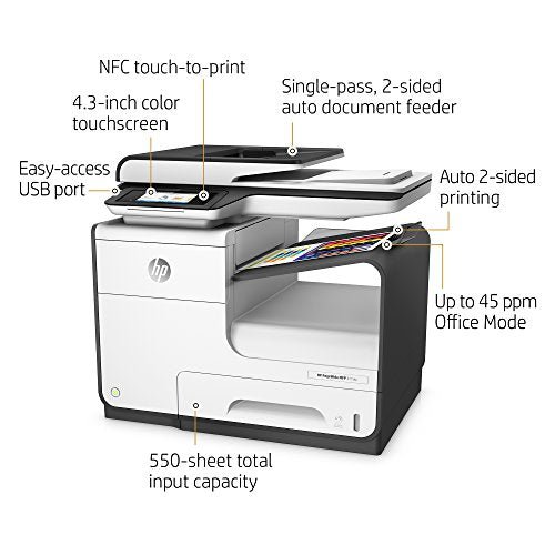 HP PageWide 377dw Color Multifunction Printer, Inkjet, 1200 x 600 dpi, Wireless Connection, Automatic Duplex