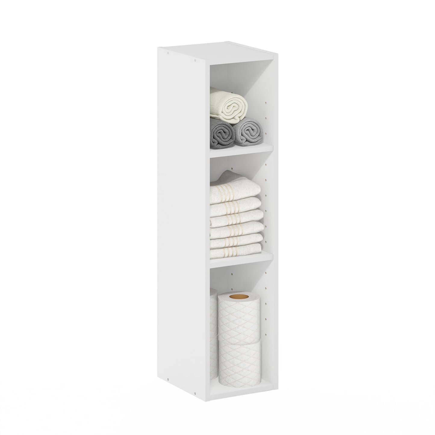 Furinno 3-Tier 22286 Bookcase 8-Inch Storage Shelf, Rectangular, Engineered Wood, White