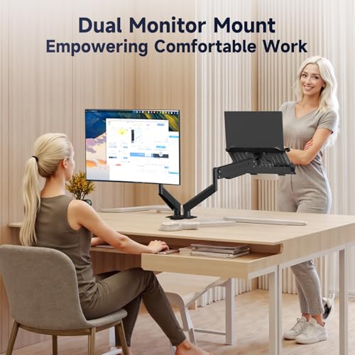 Suptek Desktop Monitor Laptop Mount Stand, 13-32 Inch, Adjustable Height, Steel, Black