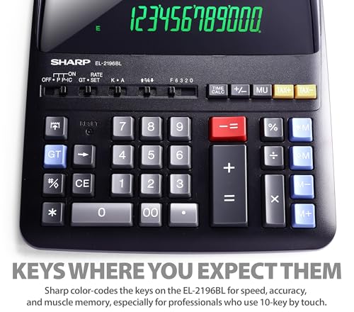 Sharp 12-Digit EL2196BL Printing Calculator A/C Powered 0.47" LCD Fluorescent Display Office