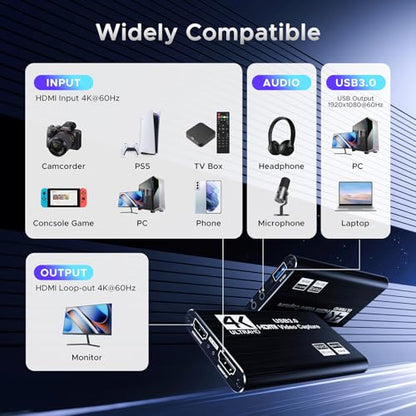 XIIXMASK NXA055_55L USB 3.0 HDMI Video Capture Card 1080P 60FPS 2K 30FPS