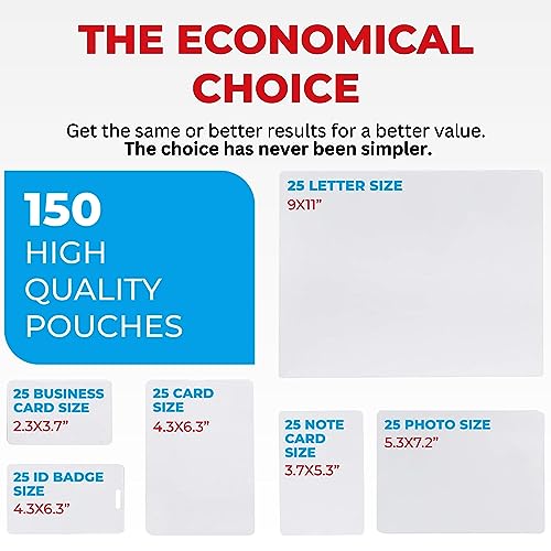Simply Cool 150 Count 5MIL Laminating Sheets Multi-Sized Pouches for Letter, ID Badge, and Card