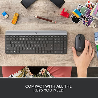 Logitech MK470 Slim Wireless Keyboard and Mouse Combo - Model 920-009437 - USB Connectivity - Optical Movement Detection - QWERTY Layout - Compatible with Windows 7, 10, 11 - Graphite