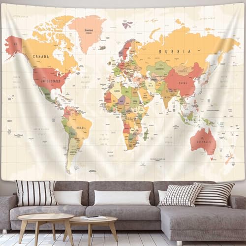 JAWO 60"L x 40"W Unframed Polyester Map Tapestry - Yellow, Portrait Orientation