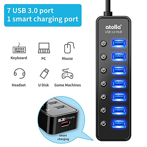 Atolla 7-Port USB 3.0 Hub DE-TZW-ZS19 USB Hub with Smart Charging 5V/4A