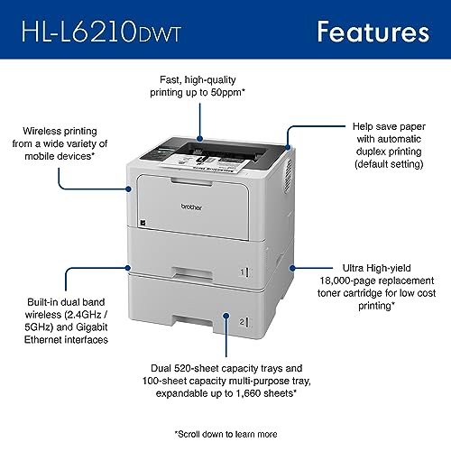 Brother HL-L6210DWT 1200 x 1200 dpi Monochrome Laser Printer