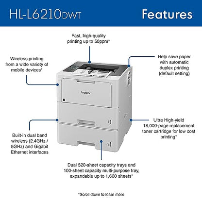 Brother HL-L6210DWT 1200 x 1200 dpi Monochrome Laser Printer