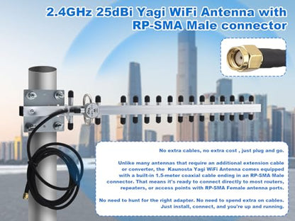 Kaunosta 50Ω RP-SMA Connector 1.45m WiFi Antenna 2.4GHz