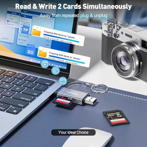 UANTIN 2-Slot SD/MicroSD Card Reader USB Type A, USB Type C 5Gbps Data Transfer Rate Grey