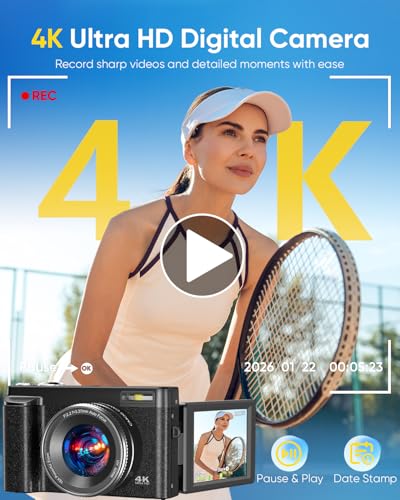 TESFOT 64MP DC101 Compact Camera with 180° Flip Screen and 4K Video