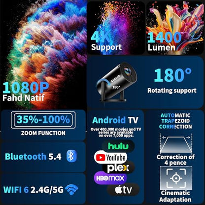 Coolid 120 Inches C2 Mini Projector 1920 x 1280 LCD Wireless 170 Lumen