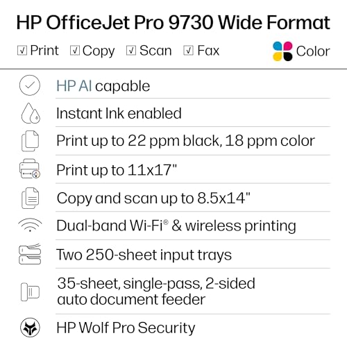 HP OfficeJet Pro 9730 C2WH0A All-in-One Multifunction Color Inkjet Printer with Auto Duplex