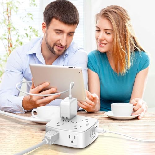 YISHU 4.33" x 4.05" AHR-803 Power Strip with 8 Outlets and 4 USB Ports, 125V, 10A