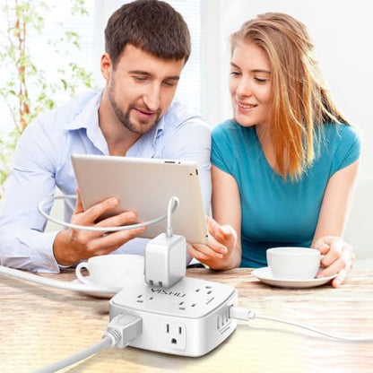 YISHU 4.33" x 4.05" AHR-803 Power Strip with 8 Outlets and 4 USB Ports, 125V, 10A