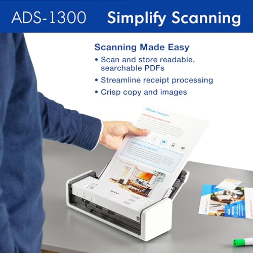 Brother 4" D x 11.3" W x 3.3" H ADS-1300 600 dpi Desktop Scanner