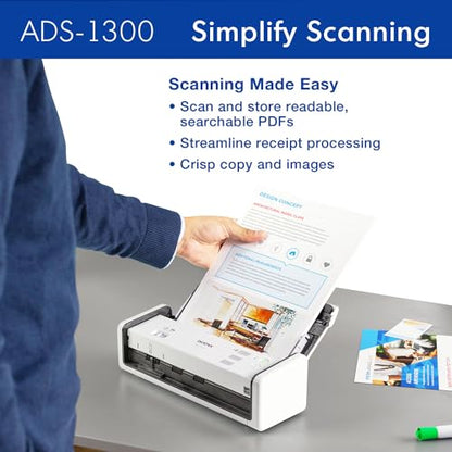 Brother 4" D x 11.3" W x 3.3" H ADS-1300 600 dpi Desktop Scanner