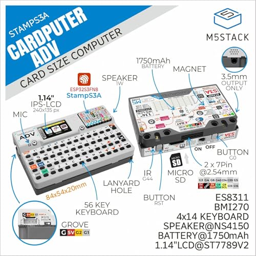 M5Stack 1 Count Cardputer Adv ESP32-S3 1.14" Display 1.0 GHz Single Board Computer