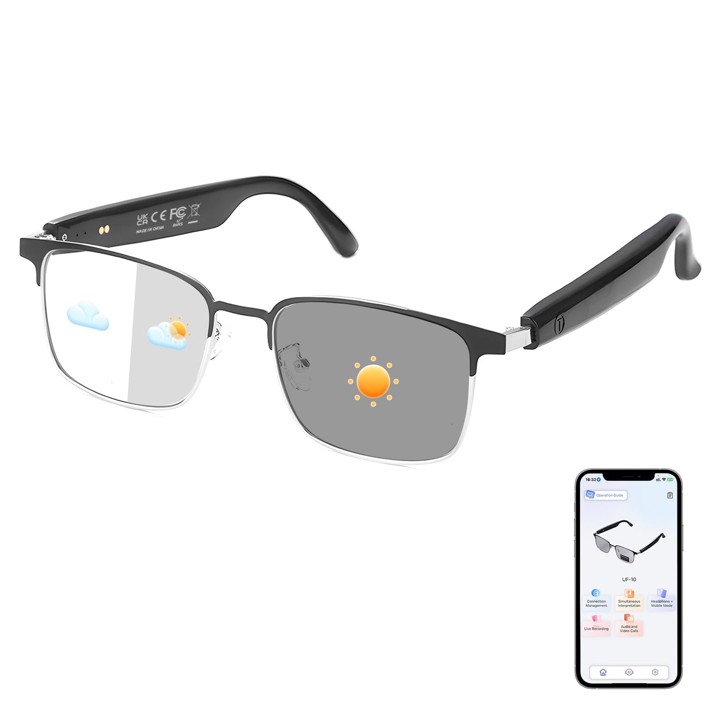 Padom 2025 No Display Smart Glasses Bluetooth Support iOS and Android 1 Meter Water Resistant