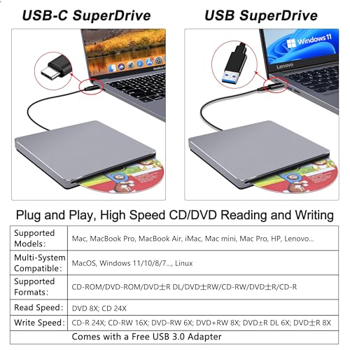 NOLYTH External DVD Drive CT20230403 USB 3.0 Type-C Aluminum Slim Portable
