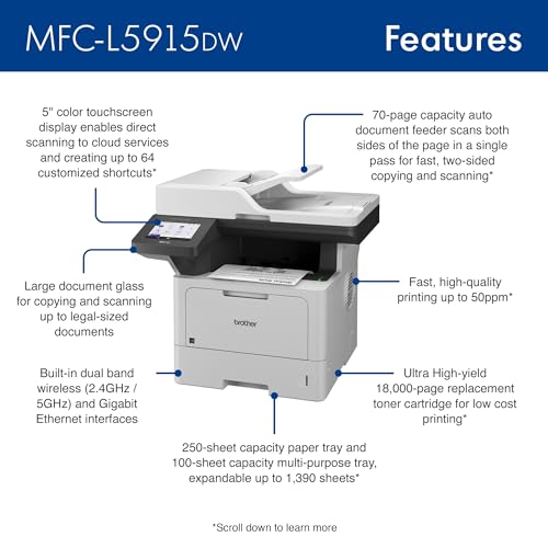Brother 18.6" x 19.5" x 19.1" MFC-L5915DW 1200 x 1200 dpi Monochrome Laser Printer