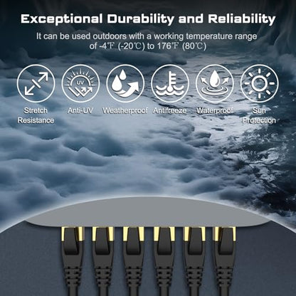DbillionDa Cat 8 Ethernet Cable 6FT Male-to-Male 40Gbps 2000MHz Indoor/Outdoor
