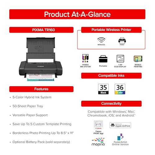 Canon PIXMA TR160 8.5" x 11" Inkjet Printer 4800 x 1200 DPI Color