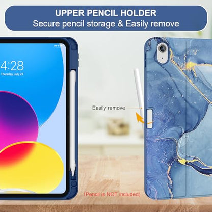 Soke iPad 10th/11th Generation Keyboard Case Model A2696/A2757/A2777/A3162 with Wireless Bluetooth Connectivity, Mechanical Switches, Ambidextrous Hand Orientation, Ocean Marble Color